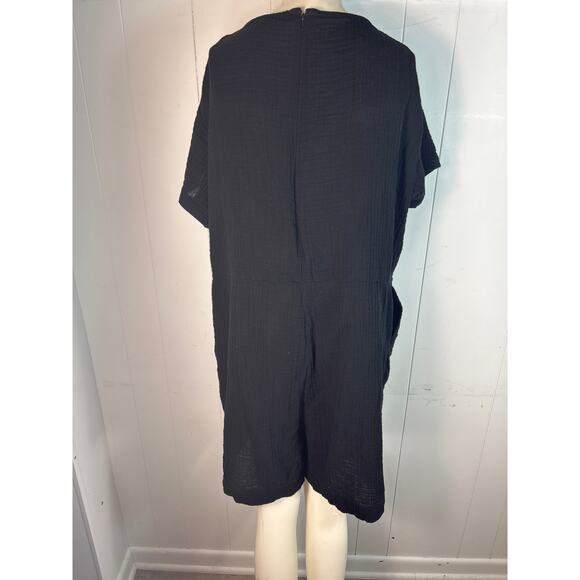 Eileen Fisher Organic Cotton Lofty Gauze Romper In Black. Size XL - Picture 3 of 8
